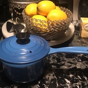2PC LeCreuset Cast Iron Sauce pan Blue